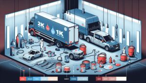 Illustration representing 2k vs 1k paint systems: what commercial body shops need to know