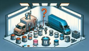 Illustration representing 1k vs 2k paint systems for commercial vehicles: which is best for body shops?