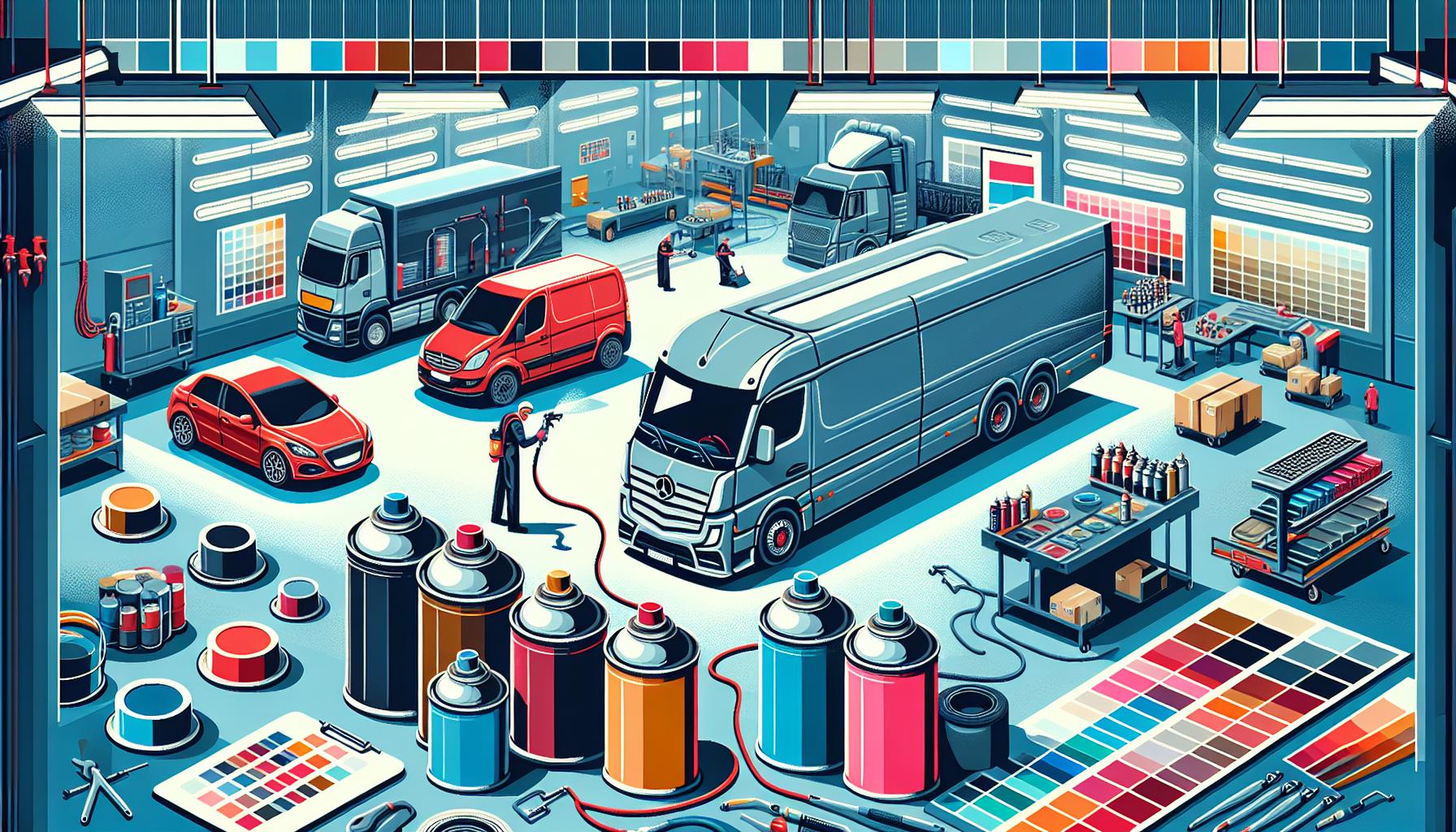 Illustration representing commercial vehicle paint supplies for vans, trucks and buses – how ips supports every sector