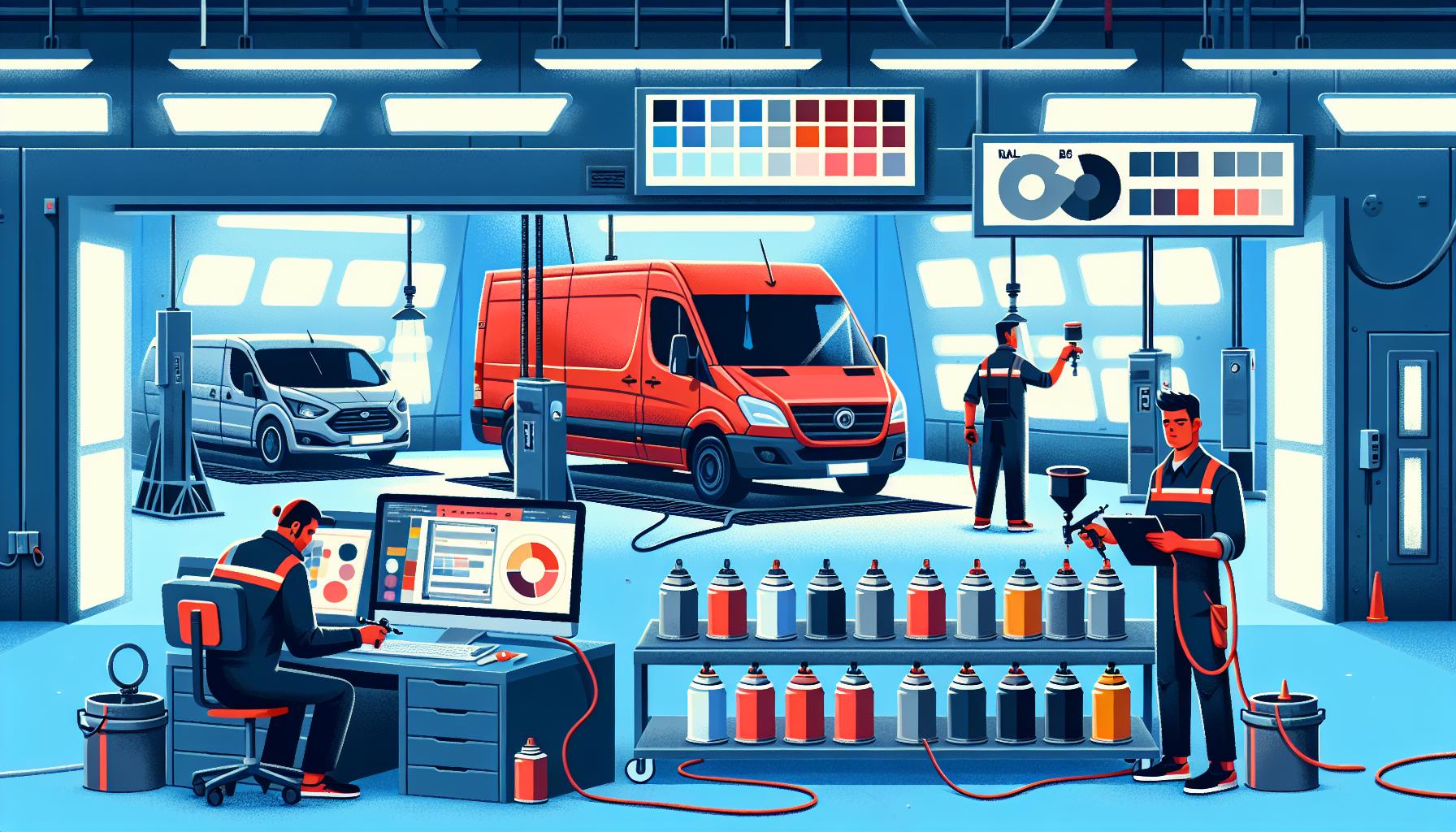Illustration representing fleet vehicle colour matching explained: ral & bs paint standards for commercial vehicles