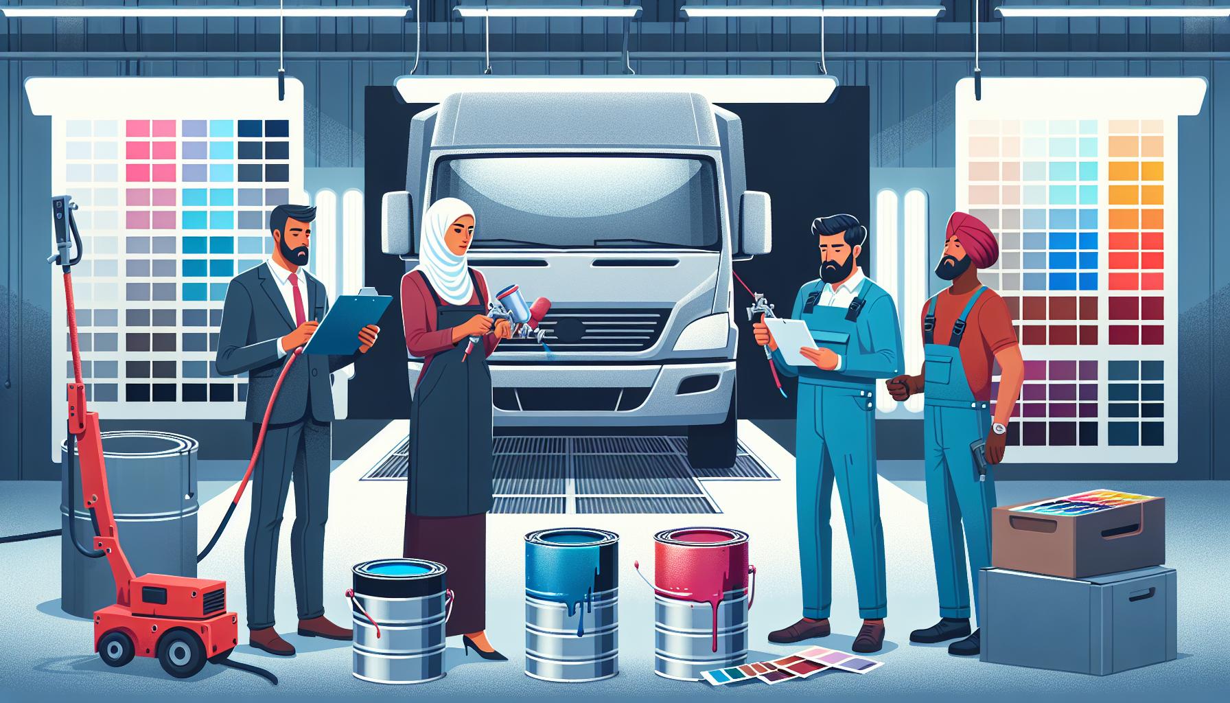 Illustration representing fleet vehicle colour matching explained: ral & bs paint standards for commercial vehicles