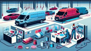 Illustration representing wet-on-wet paint systems for commercial vehicle refinishing: faster drying and increased productivity